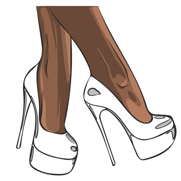 zapatos blancos con tacones con las piernas de una mujer
 - Vector, Imagen