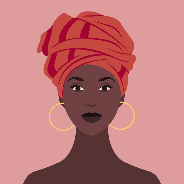 Αφρικανική γυναίκα στην εθνική κόμμωση. Πορτρέτο. Avatar για ένα κοινωνικό δίκτυο. Επίπεδη εικονογράφηση διάνυσμα - Διάνυσμα, εικόνα