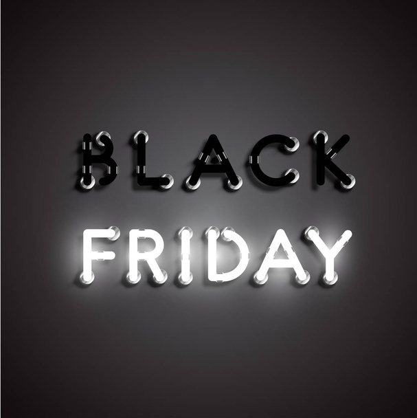 Realistic neon 'BLACK FRIDAY' sign, vector illustration - Vector, imagen