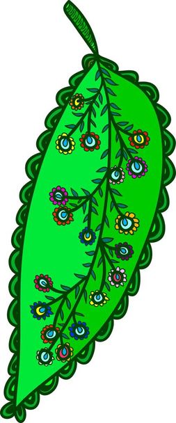 Ręcznie rysowane zielony liść - Wektor, obraz