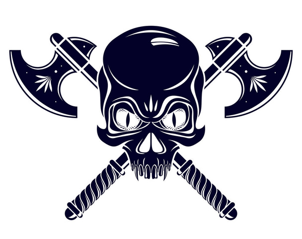 Агрессивный череп пиратская эмблема Веселый Роджер с оружием, вектор
  - Вектор,изображение