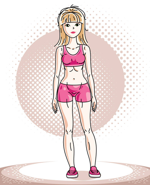 Young beautiful blonde slim woman adult standing. Vector illustr - Vector, Image