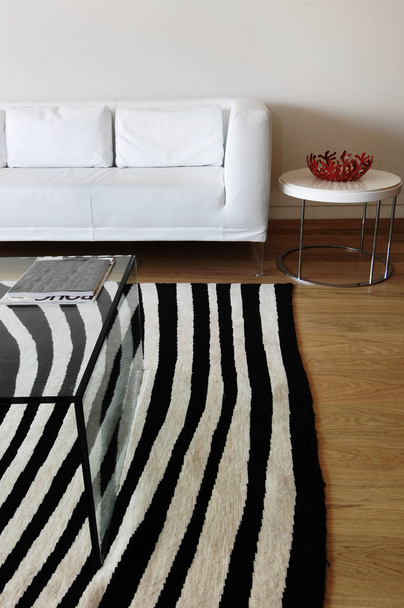 Carpet in the living room with white sofa and middle table. - 写真・画像
