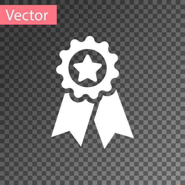 White Medal with star icon isolated on transparent background. Winner achievement sign. Award medal. Vector Illustration - Vector, Image