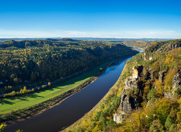 The Elbe valley in Saxon Switzerland (Saechsische Schweiz). Germany. - 写真・画像