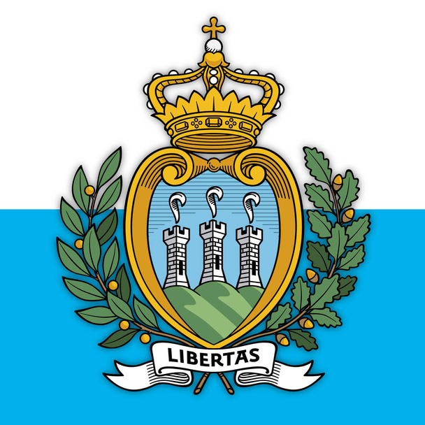 Stemma della Repubblica di San Marino sulla bandiera nazionale, illustrazione vettoriale
 - Vettoriali, immagini
