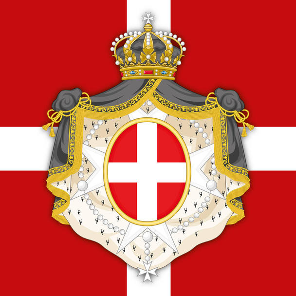 SMOM Sovereign Military Order of Malta vaakuna virallisella lipulla, vektori kuva
 - Vektori, kuva