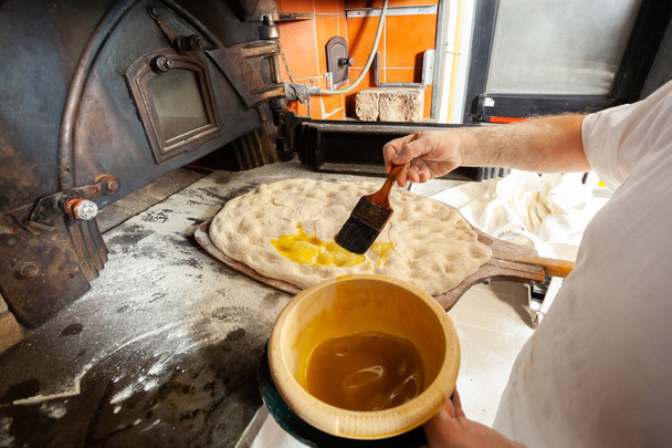 Schiacciata jest rodzajem chleba w Toskanii, Włochy. - Zdjęcie, obraz