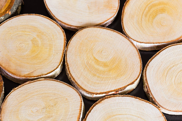 Wooden birch cuttings, environmentally friendly materials - Foto, immagini