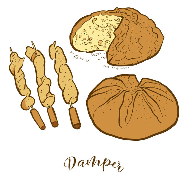 Colored sketches of Damper bread - Vector, Image