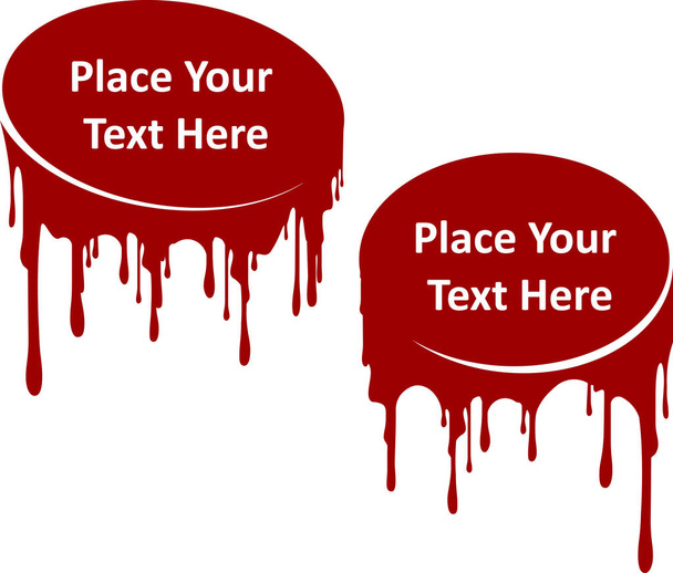 Pair of red dripping paint decors with place for your text. Template for your design. Current liquid, stylized stains of flows paint or inks.  - Vetor, Imagem
