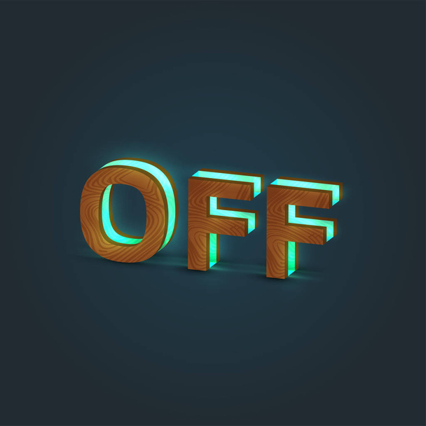 'OFF '- Illustrazione realistica di una parola fatta da legno e incandescenza
 - Vettoriali, immagini