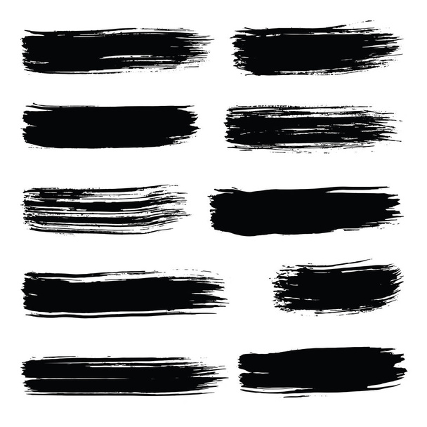 ●ライン手描き跡ブラシストロークのコレクションは、白地に分離した黒色塗装テクスチャセットベクターイラスト。書道ブラシ高詳細抽象要素. - ベクター画像