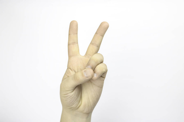 Hand gestures. Victory gesture. Victory hand. Two fingers. Tin call. It's okay. Thumbs up. - Photo, image