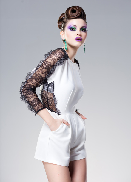 beautiful woman dressed elegant posing glamorous - studio fashion shot - Foto, Bild
