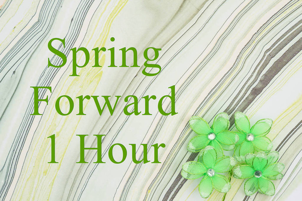 Wiosną do przodu 1 godzinę wiadomości z zielone kwiaty w akwarela p - Zdjęcie, obraz