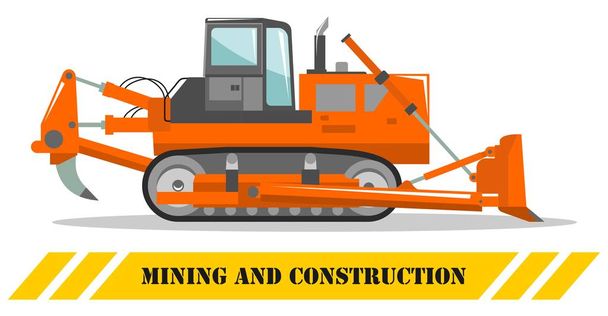 Dozer. Bulldozer. Ilustración detallada de maquinaria pesada de minería y equipos de construcción. Ilustración vectorial
. - Vector, Imagen