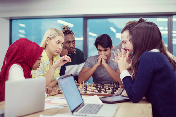 multiethnic group of business people playing chess - Foto, Imagem