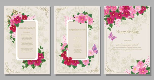 collectie wenskaarten met schattige flora voor uw ontwerp - Vector, afbeelding