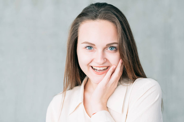 excited young woman skin care youth beauty - Valokuva, kuva