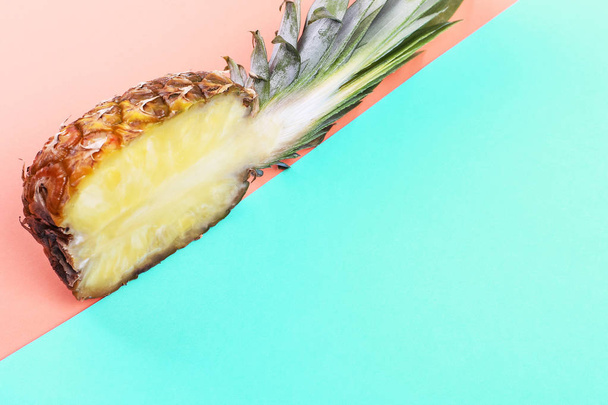 Pineapple half on bright background creative layout, copy space. - Fotografie, Obrázek