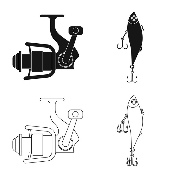 Isolated object of fish and fishing icon. Collection of fish and equipment stock symbol for web. - Wektor, obraz