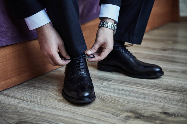 businessman clothes shoes, man getting ready for work,groom morning before wedding ceremony. Men Fashion - Fotografie, Obrázek