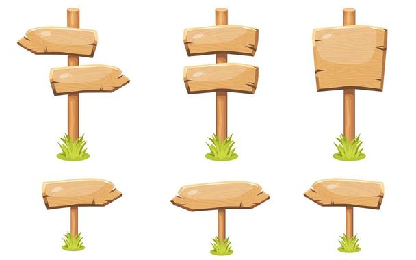 Σύνολο σανίδων σημάδι παλιά ξύλινα κενό κινουμένων σχεδίων - Διάνυσμα, εικόνα