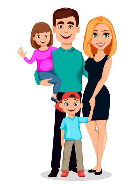 Happy family. Father, mother, son and daughter - Vector, Image