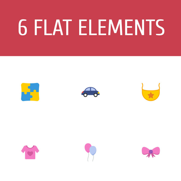 Набор иконок в стиле flat с детской рубашкой, головоломкой, воздушным шаром и другими иконками для дизайна логотипа вашего мобильного веб-приложения
. - Вектор,изображение
