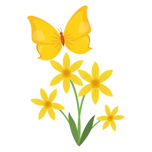 flor con mariposa de dibujos animados
 - Vector, Imagen