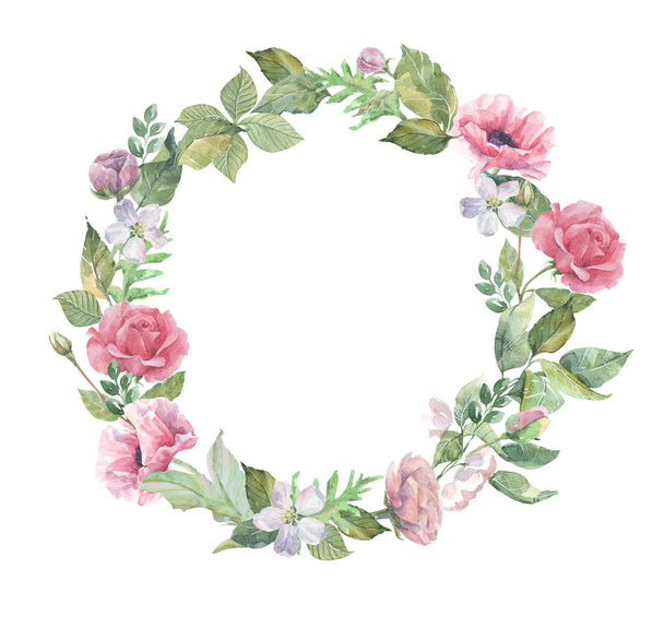 watercolor wreath of flowers - Фото, зображення
