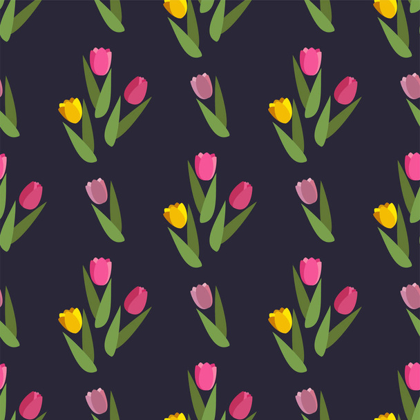 Vector Romantic hand drawn background with tulips. Vintage seamless pattern Tulips - ベクター画像