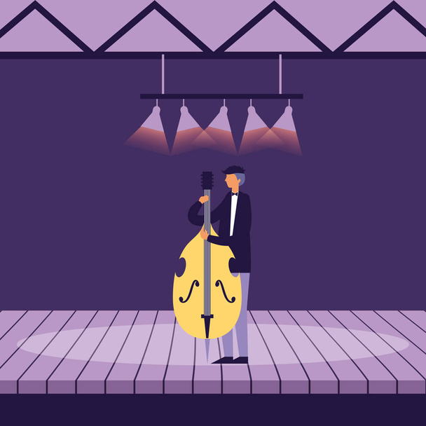 musician man with cello on stage - Vector, Image