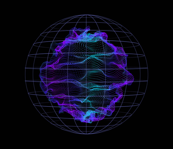 Sphere from particles wave nodes. 3d sea flow. - Vector, Image