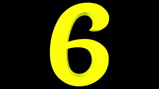 コンピュータの3d レンダリングでは、"0" 桁が "6" 桁に変換され、その後に逆変換が続き、シームレスな無限ループが可能になります。黒の背景に黄色、次にアルファマットが続く. - 映像、動画