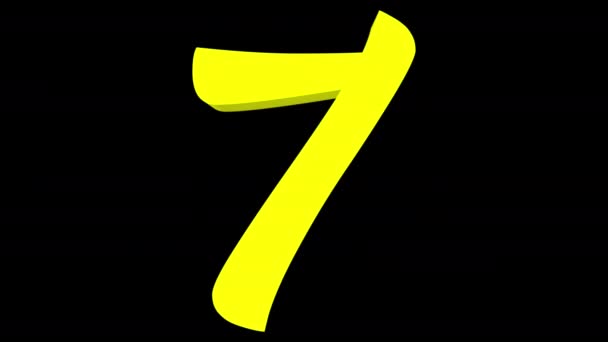 Representación 3D de una animación generada por ordenador que muestra una transformación del dígito "0" en el dígito "7", seguido de la transformación inversa, lo que permite un bucle infinito sin fisuras. Amarillo sobre fondo negro, seguido de alfa mate
. - Metraje, vídeo