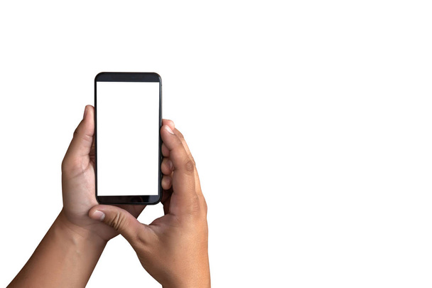 Mockup  hands holding  mobile phone with blank screen - Φωτογραφία, εικόνα