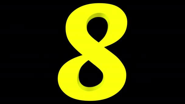 3D rendering of a computer generated animation showing a transformation of the "0" digit into the "8" digit, followed by the inverse transformation, allowing seamless infinite looping. Yellow on black background, followed by alpha matte. - Footage, Video