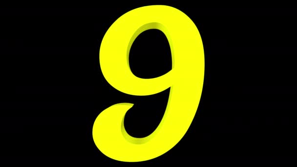3D rendering of a computer generated animation showing a transformation of the "0" digit into the "9" digit, followed by the inverse transformation, allowing seamless infinite looping. Yellow on black background, followed by alpha matte. - Video