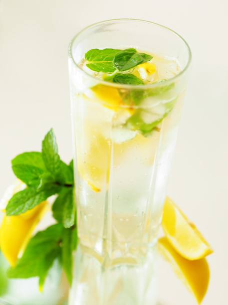 a glass of mineral water with lemon and mint - Foto, Imagen