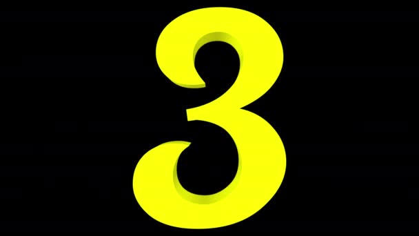 3D-Rendering einer computergenerierten Animation, die eine Transformation der "2" -Ziffer in die "3" -Ziffer zeigt, gefolgt von der inversen Transformation, die nahtlose Endlosschleifen ermöglicht. gelb auf schwarzem Hintergrund, gefolgt von alpha matt. - Filmmaterial, Video