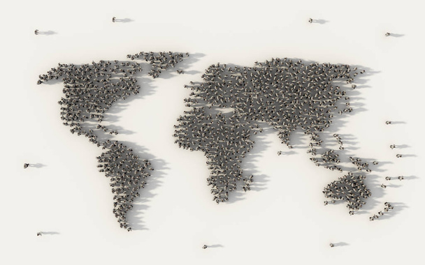 Duża grupa ludzi stanowiących symbol na mapie świata w social media - Zdjęcie, obraz