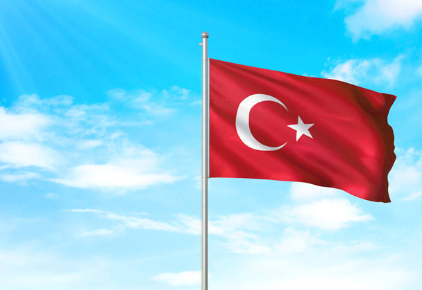 Туреччина прапор махав небо тло 3d ілюстрація - Фото, зображення