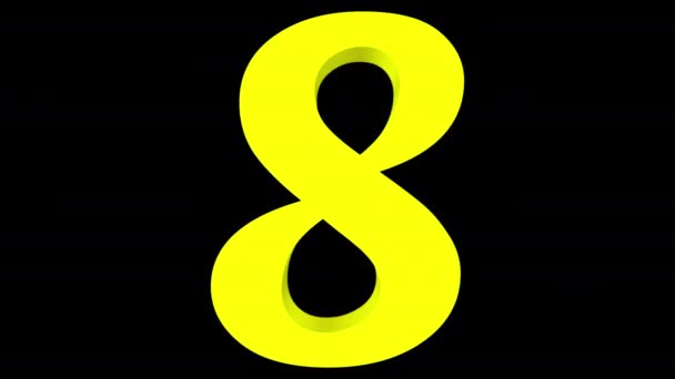 3D rendering of a computer generated animation showing a transformation of the "2" digit into the "8" digit, followed by the inverse transformation, allowing seamless infinite looping. Yellow on black background, followed by alpha matte. - Footage, Video