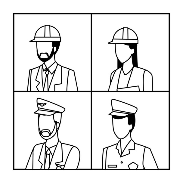 Jobs and professions avatar in black and white - Vector, Image