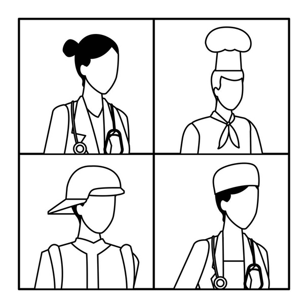 Työpaikat ja ammatit avatar mustavalkoisena
 - Vektori, kuva