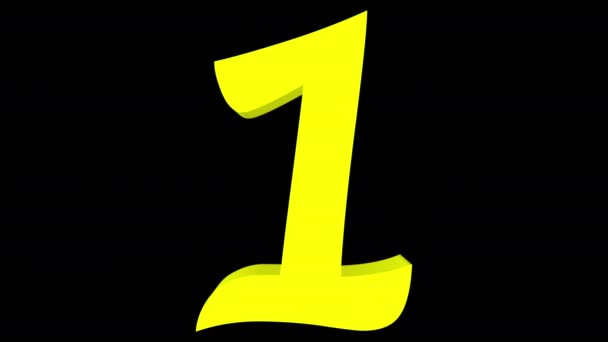 3D rendering of a computer generated animation showing a transformation of the "3" digit into the "1" digit, followed by the inverse transformation, allowing seamless infinite looping. Yellow on black background, followed by alpha matte. - Footage, Video