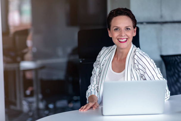Beautiful business lady with laptop computer in office. - Foto, Bild