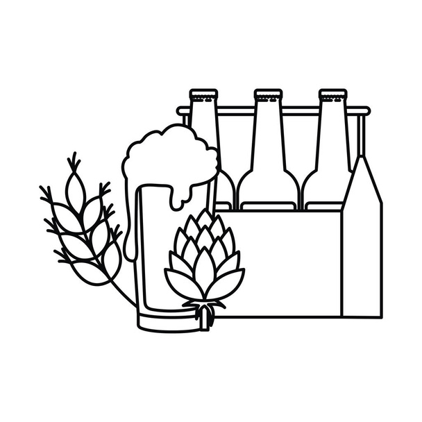 boîte avec bouteilles de bière et icône isolée en verre
 - Vecteur, image